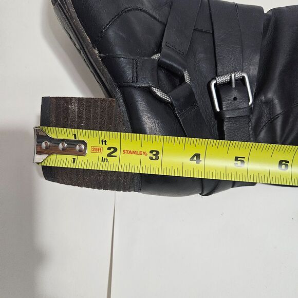 Naya Gazelle Leather Boots Black Block Heel Mid Calf 7.5 Women's Bikercore - Picture 5 of 13